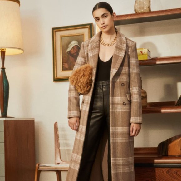 Reformation York Coat in Brown Check - Picture 1 of 6